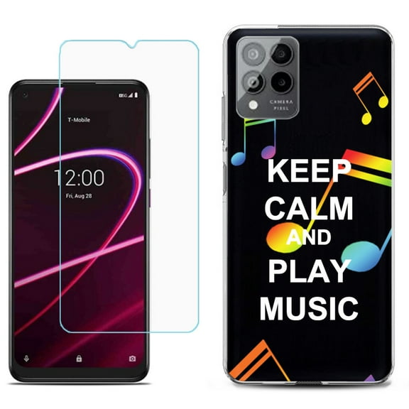 Slim-Fit Gel TPU Phone Case for T-Mobile Revvl 6 Pro 5G, with Tempered Glass Screen Protector, by OneToughShield ® - Keep Calm Music