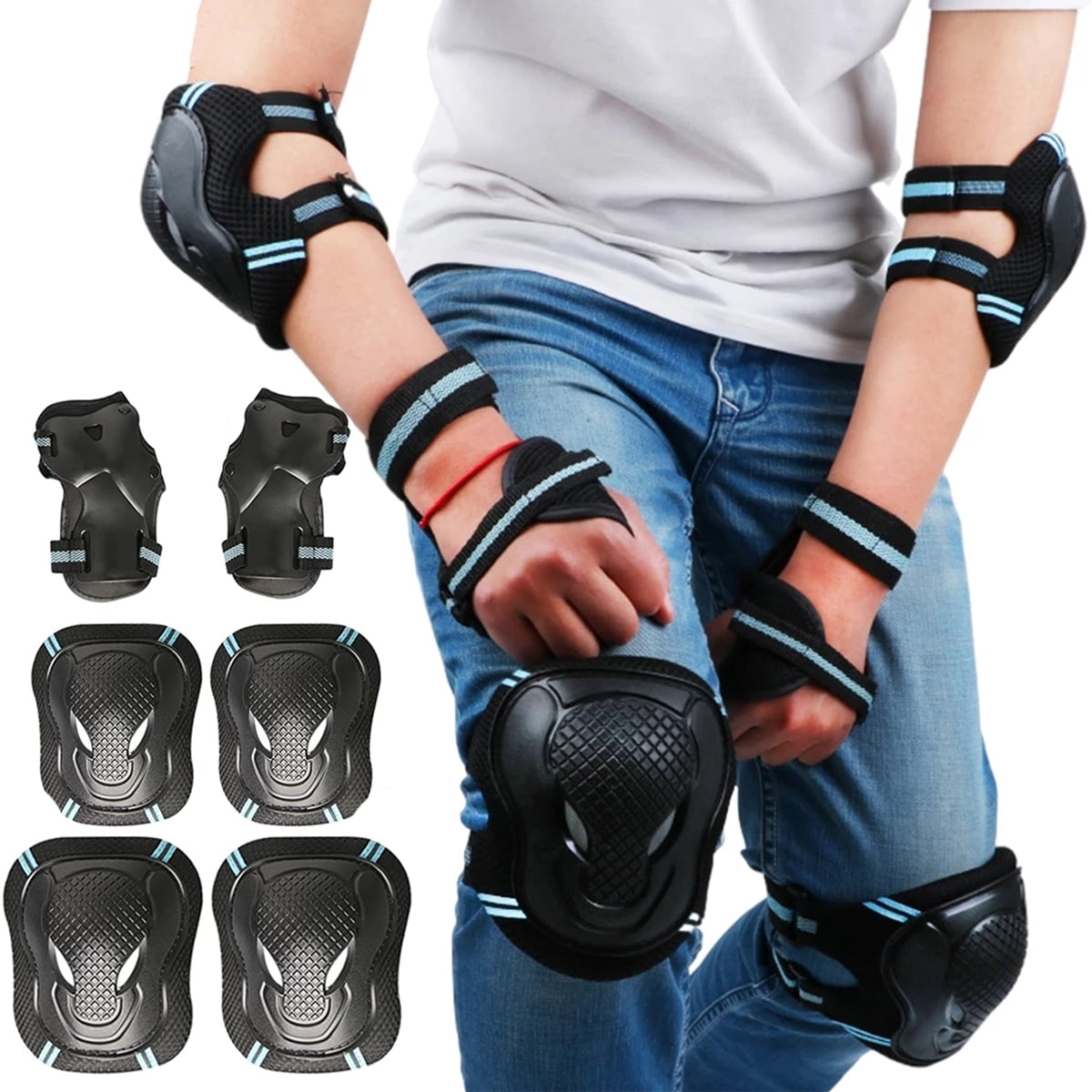 QingY6 Pieces Adult Knee Pads Wrist Guards Protective Gear Skateboard
