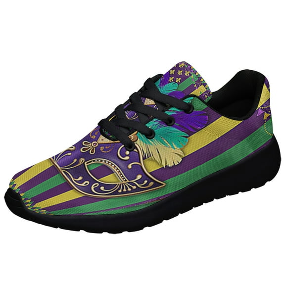 Mardi Gras Fleur De Lis and Masquerade Mask American flag Shoes Sneakers Black Size 3.5