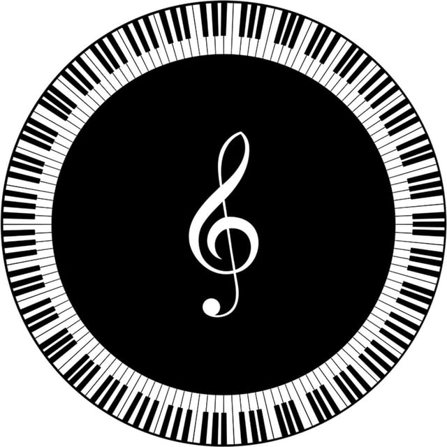 Alfombra redonda con estampado de teclas de piano en blanco y negro con notas musicales para decoración del hogar, sala de estar, dormitorio y suelo