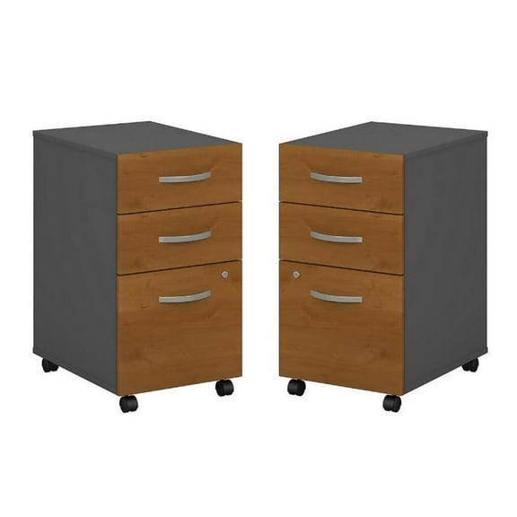 Home Square 2 Piece Mobile Filing Cabinet Set with 3 Drawer in Natural Cherry