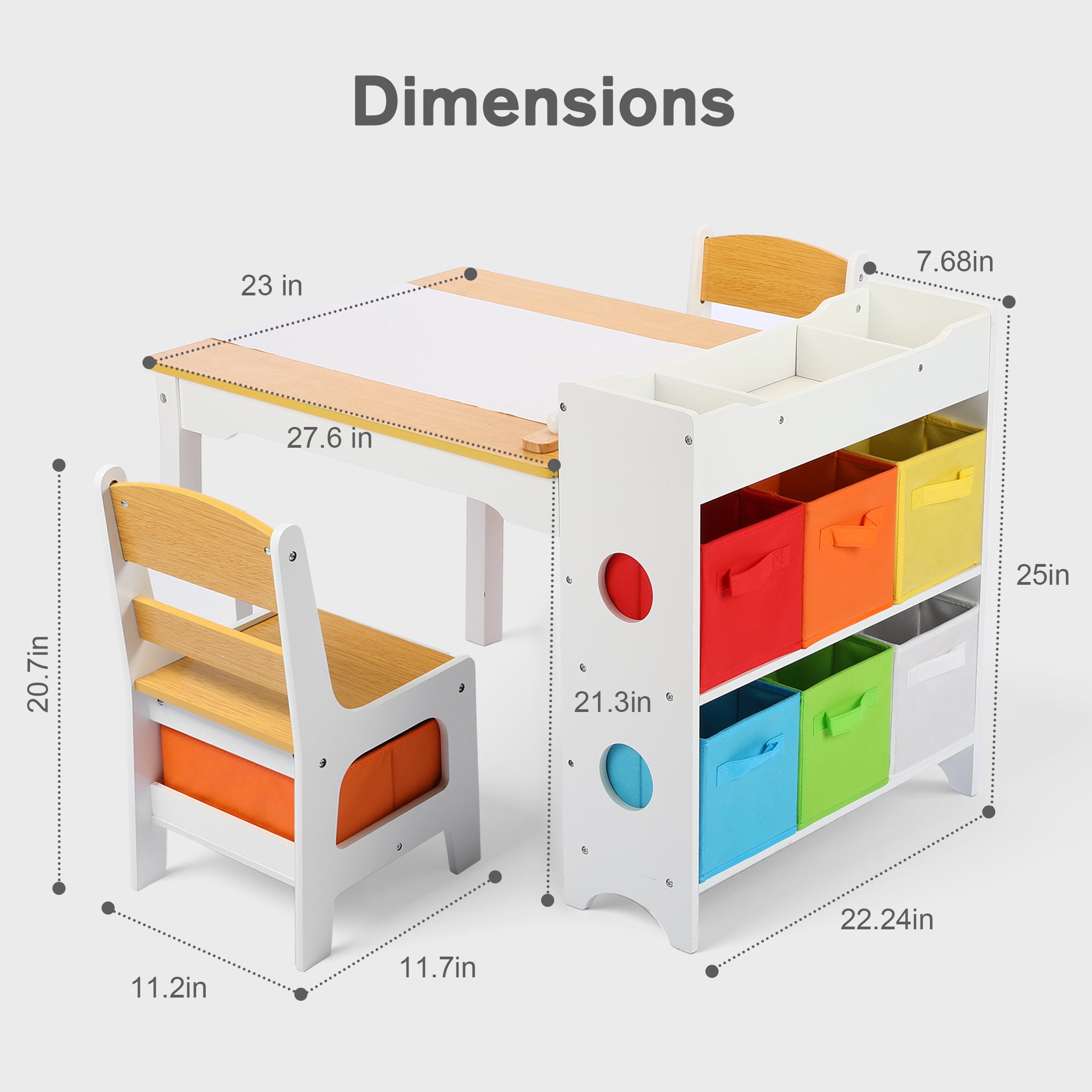 LINLUX Kids Art Table w/Easel, Kids Craft Table & Chair Set for Drawing, Child Activity Table, Natural