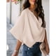 thumbnail image 3 of Tops fruncidos para mujer, cuello en V, manga corta de murciélago, blusa informal holgada de Color puro para mujer, para fiesta, oficina, viajes, albaricoque XXL, 3 of 6