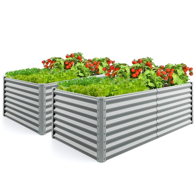 Gymax 2 PCS Raised Garden Bed Large Metal Planter Box Kit for Vegetable Herb 6' x 3' x 2' Gray