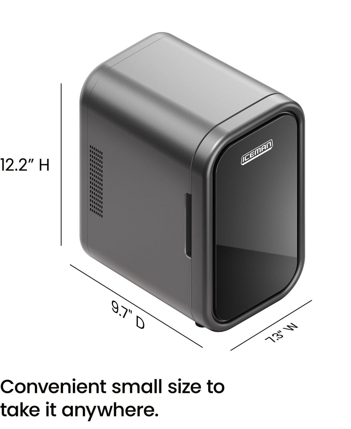 ICEMAN Portable Mini Fridge w/ 8 355 ml (12oz) Can Capacity, Cools and Heats, Car Plug Included - Black, New