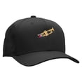 thumbnail image 5 of Trumpet with Flag Ribbon Embroidered Unconstructed High Profile Cotton Flat Bill Cap - Black OSFM, 5 of 5