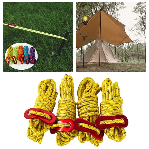 4 Pieces Guyline Tent Ropes 4mm Tent Guy Line with Reflective Cord Guy Line  Tent Yellow 