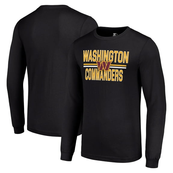 Men's Starter Black Washington Commanders Team Mesh Print Graphic Long Sleeve T-Shirt