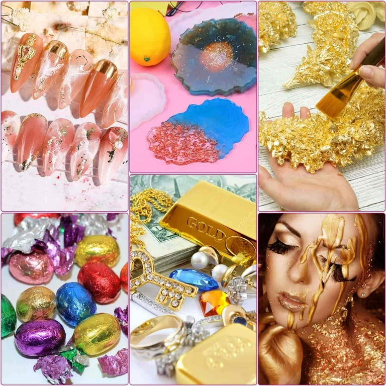 Gold Foil Flakes for Resin,Imitation Gold Foil Flakes Metallic Leaf for  Nails, Painting, Crafts, Slime and Resin Jewelry Making 