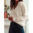 thumbnail image 6 of Long Sleeve Sweater for Women Lace V Neck Casual Cute Tops Loose Fit Fall Winter Basic Clothing White S, 6 of 8