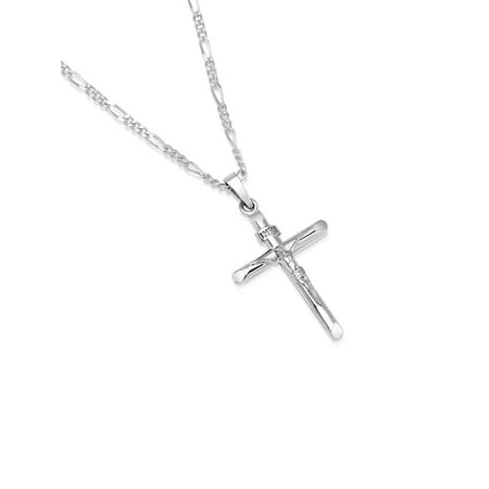 - Men's Sterling Silver Crucifix Pendant Figaro Chain Necklace Italian Made - 060 - 2.3mm - 16