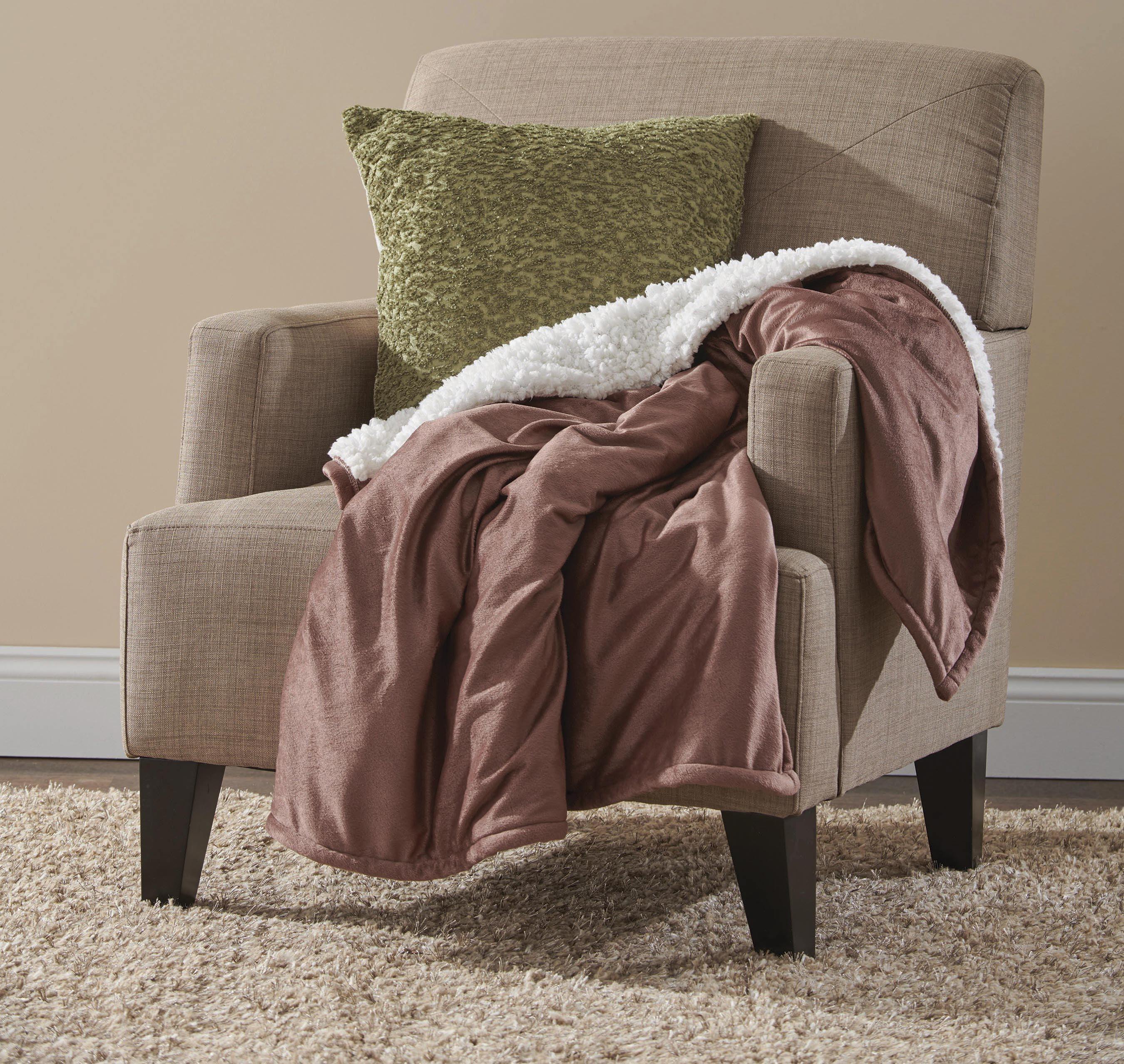 HomeMagic Velvet Sherpa Throw Blanket, Brown