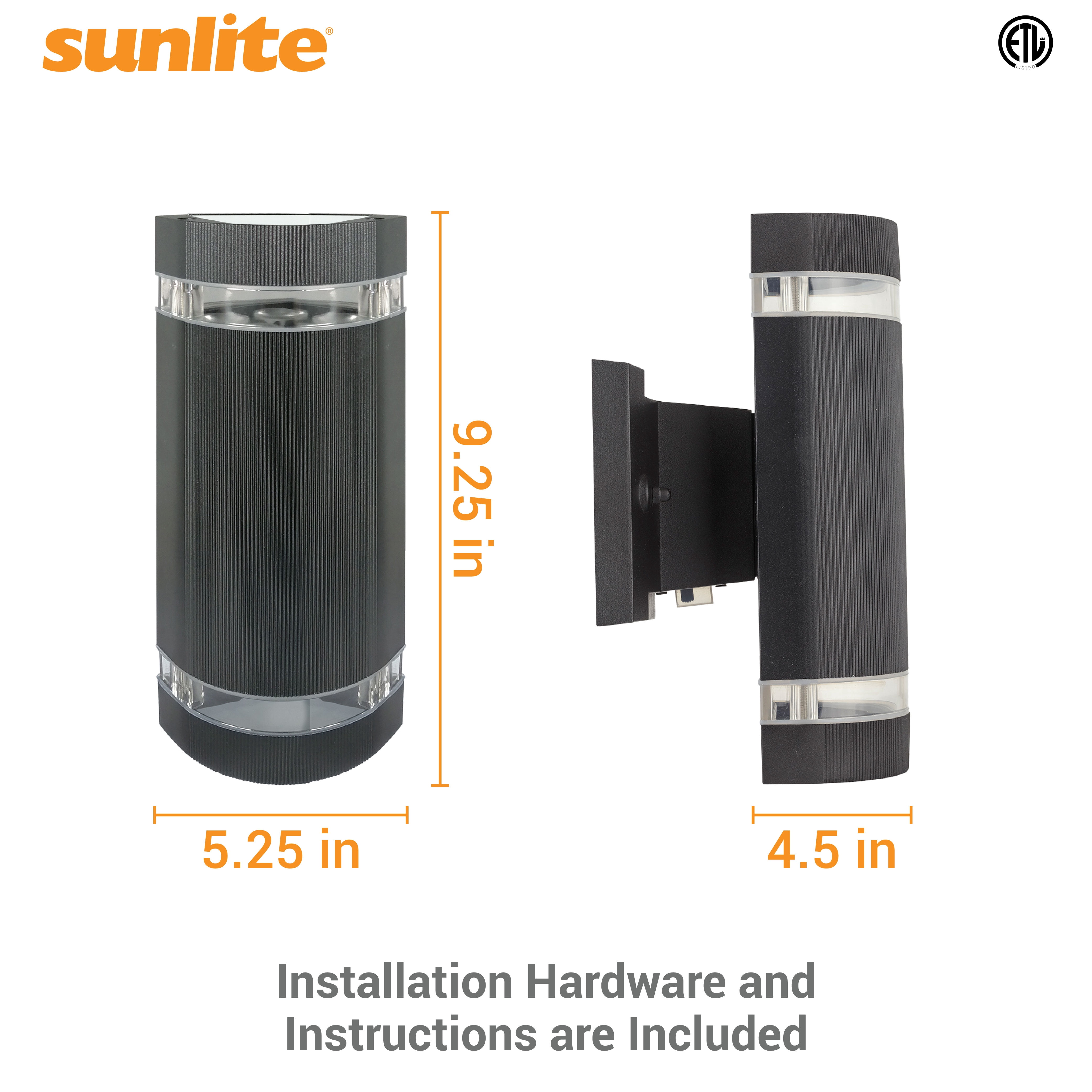 Sunlite LED Outdoor Half Circle Up/Down Outdoor Wall Sconce Light Fixture, 12 Watts, 850 Lumens, Color Selectable 30K/40K/50K, 120-277V, Dimmable, Black, ETL Listed, Residential & Commercial Use