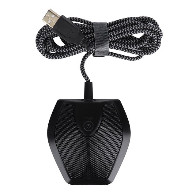Micrófono táctil con doble condensador, receptor de grabación USB para videoconferencias, salas de conferencias, juegos y transmisión web (negro)