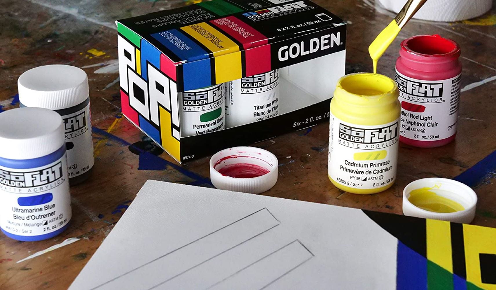 Golden SoFlat Matte Acrylic Paint - Set of 6, Pop Colors, 59 ml, Jar