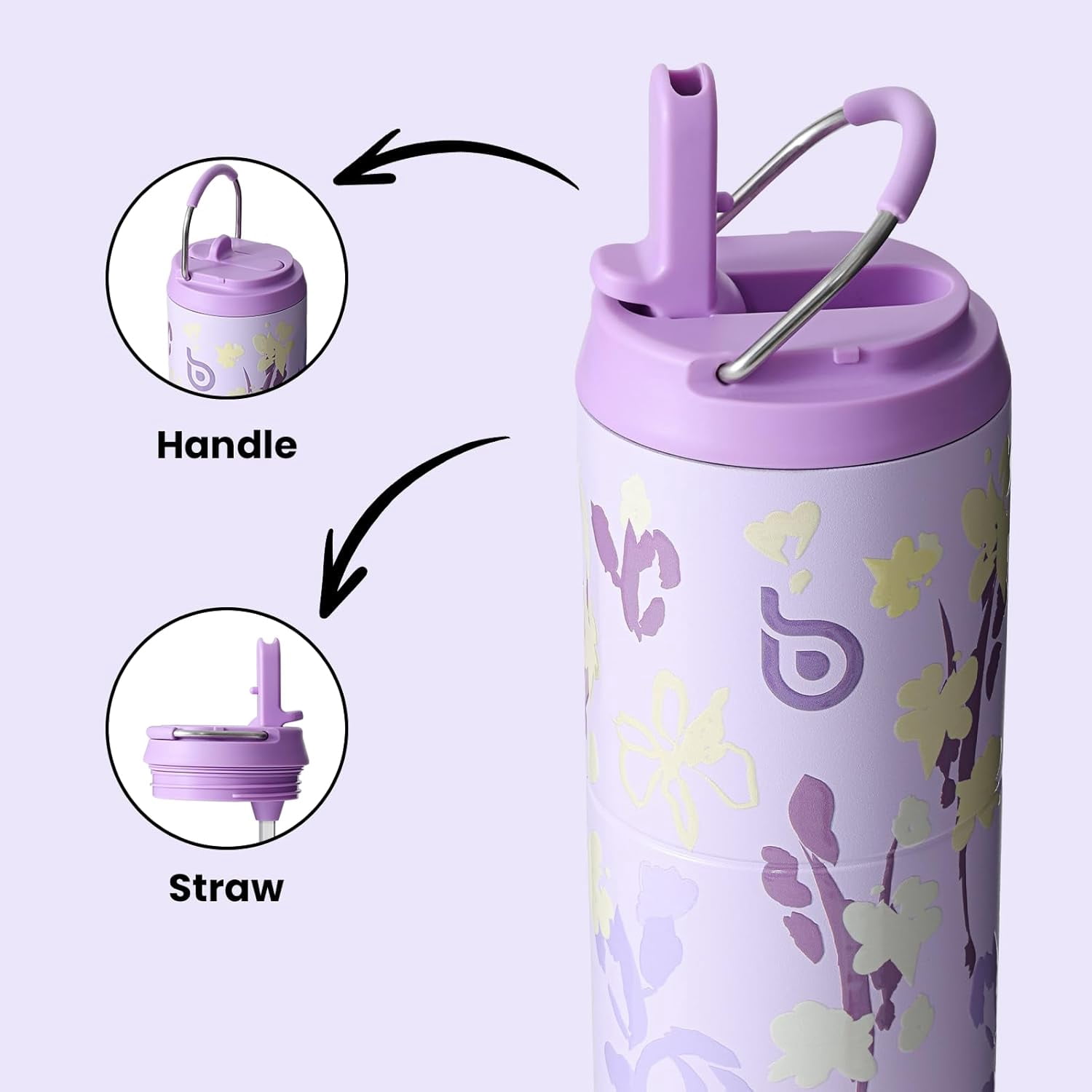 BOTTLE BOTTLE Insulated Water Bottle 24oz with Straw Lid and Handle for Sports Travel Gym Stainless Steel Water Bottles Double-Wall Vacuum Metal Leak Proof BPA-Free (Purple Grown)