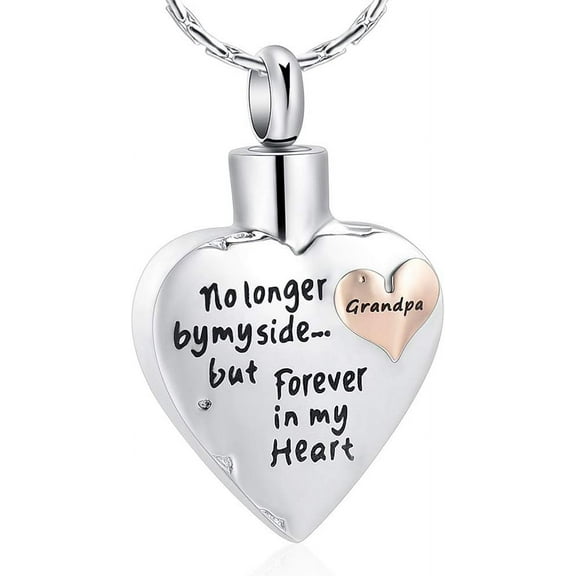 Cremation Jewelry for Ashes - No Longer by My Side But Forever in My Heart Heart Shape Pendant Memorial Urn Necklace Keepsake Gift for Women