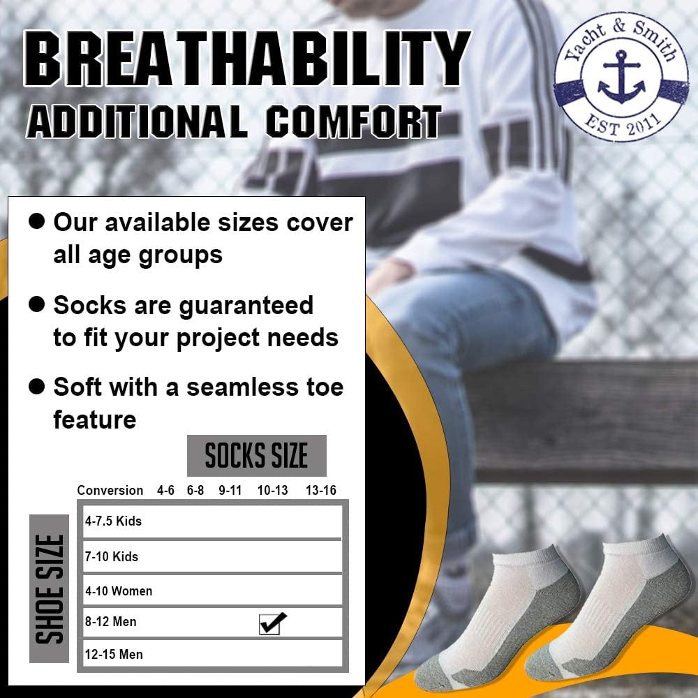 Yacht & Smith Mens Cotton Ankle Socks, Low Cut No Show Athletic Socks (12 Pack B No Show)