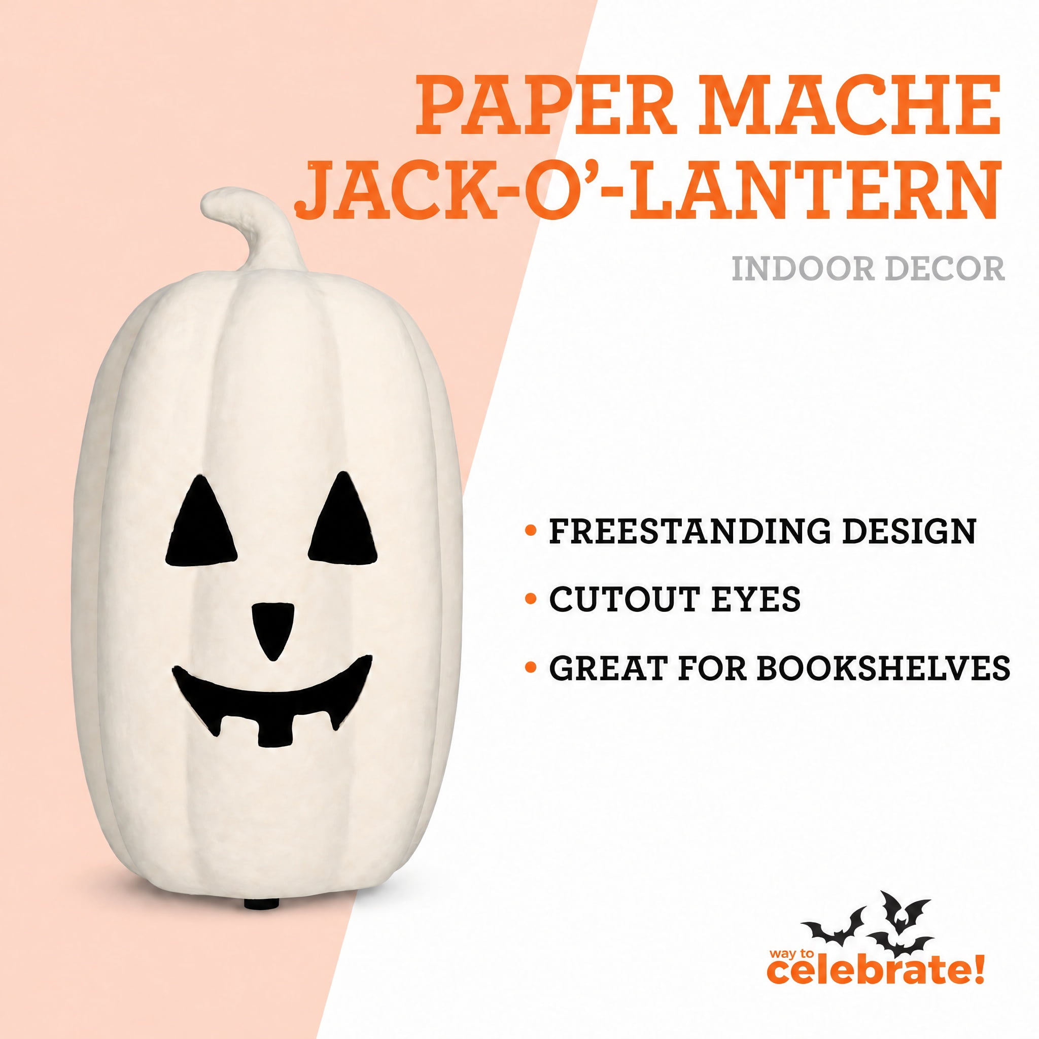 Paper Mache Jack-o'-Lantern Decoration, White, 12.6", Halloween by Way To Celebrate