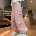 thumbnail image 6 of UJNDER Girl's Loose Fit Wide Leg Trousers for Comfortable Outdoor Play Cargo Sweatpants,Pink,6-7 Years, 6 of 7
