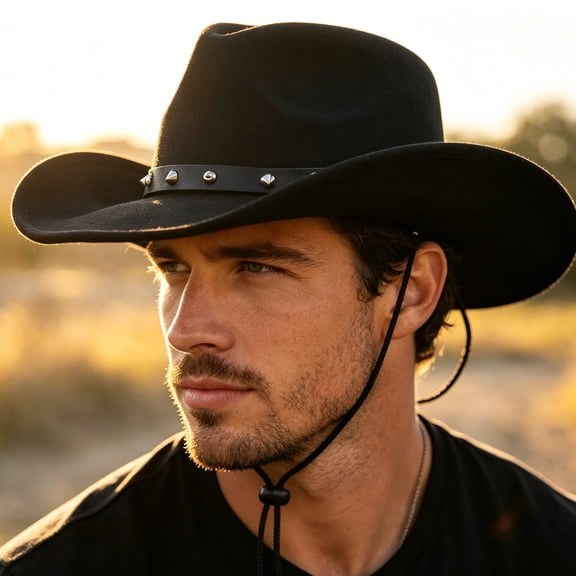 Kieccall Wide Brim Western Style Cowboy Hat Wind Resistant Outdoor Sun Protection Headwear For Daily Travel Use Gift