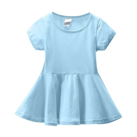 

Fall Baby Clothes Summer Girl Solid Color Crewneck Short Sleeve A Line Knee Length Dress Casual Home Outing Suitable Girl Outerwear Thick Romper