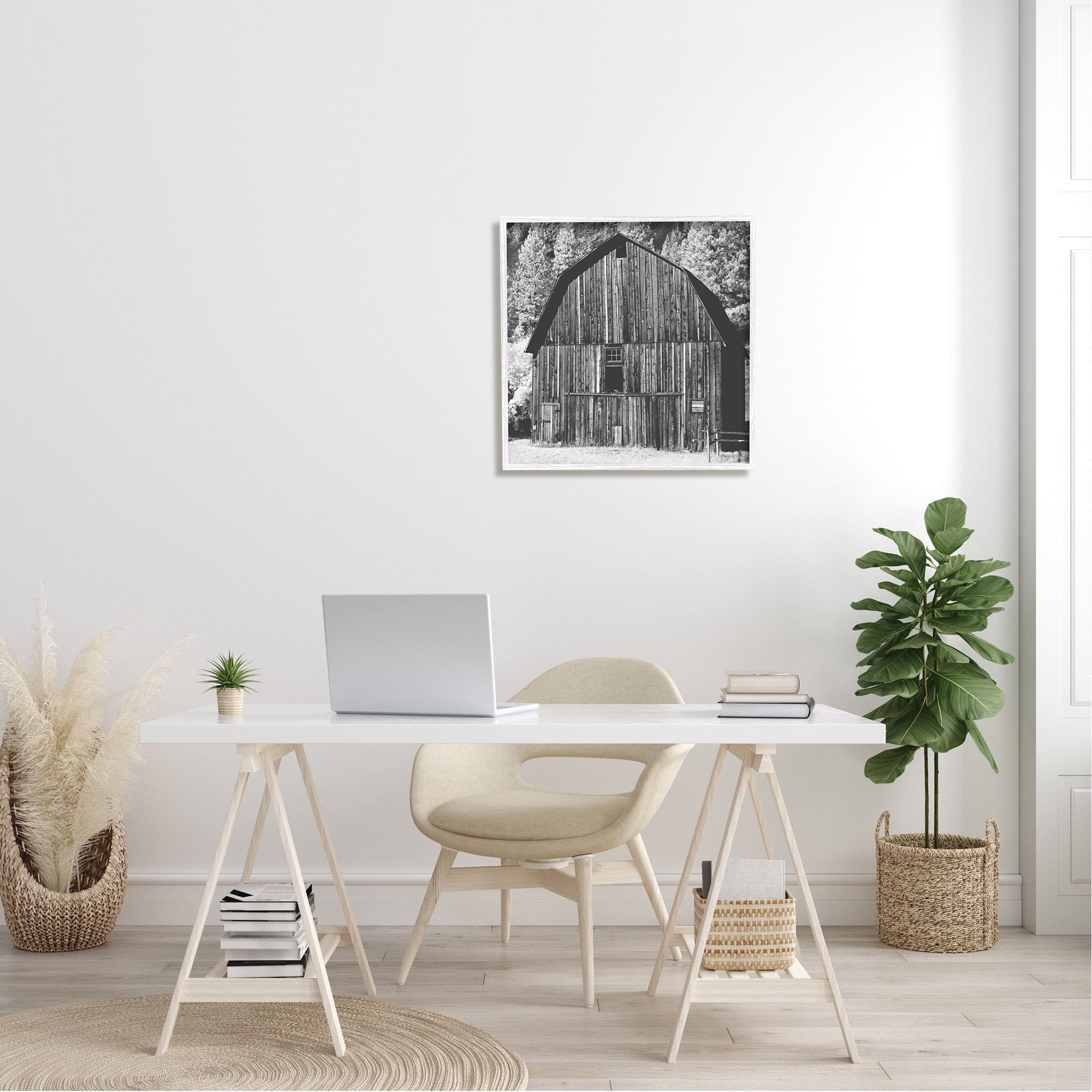Stupell Industries Rustic Rural Barn Black & White Farm Photography Photograph White Framed Art Print Wall Art, Design by Daphne Polselli