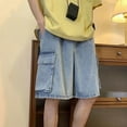 thumbnail image 5 of Jean Shorts Men Baggy Drawstring Knee Length Wide Leg Cargo Jeans Shorts Casual Summer Loose Fit Street Men Denim Shorts, 5 of 9