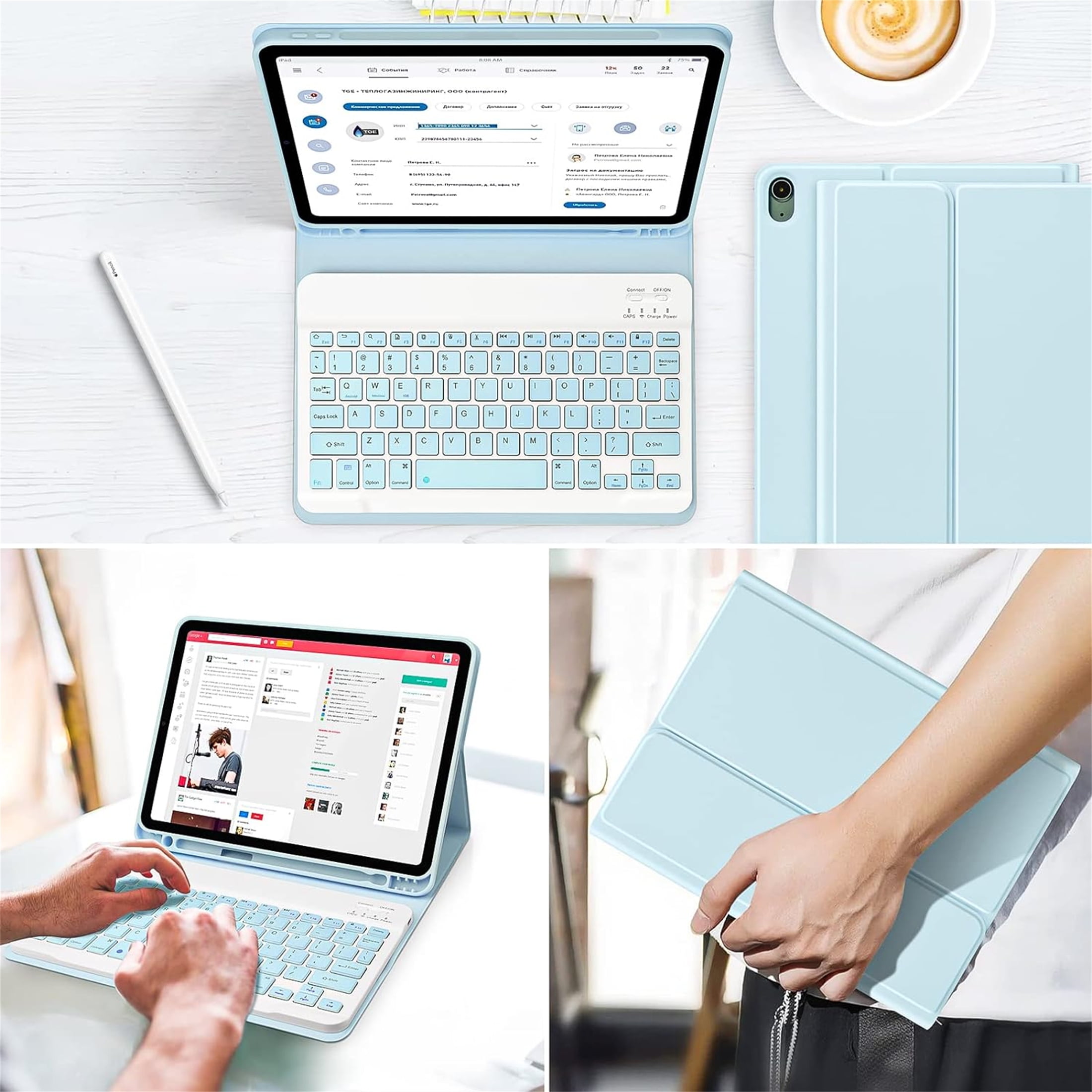Shockproof Smart Stand Case with Pencil Holder Bluetooth Keyboard for iPad Mini 6th Generation 8.3 inch 2021 Blue