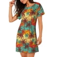 thumbnail image 2 of Honeii Colorful Hawaii Palms Print Women's Loose Short Sleeve Nightgown, Soft Cotton Sleepwear, Comfy Loose Fit Pajama Dress for Sleep and Lounge, 2 of 6