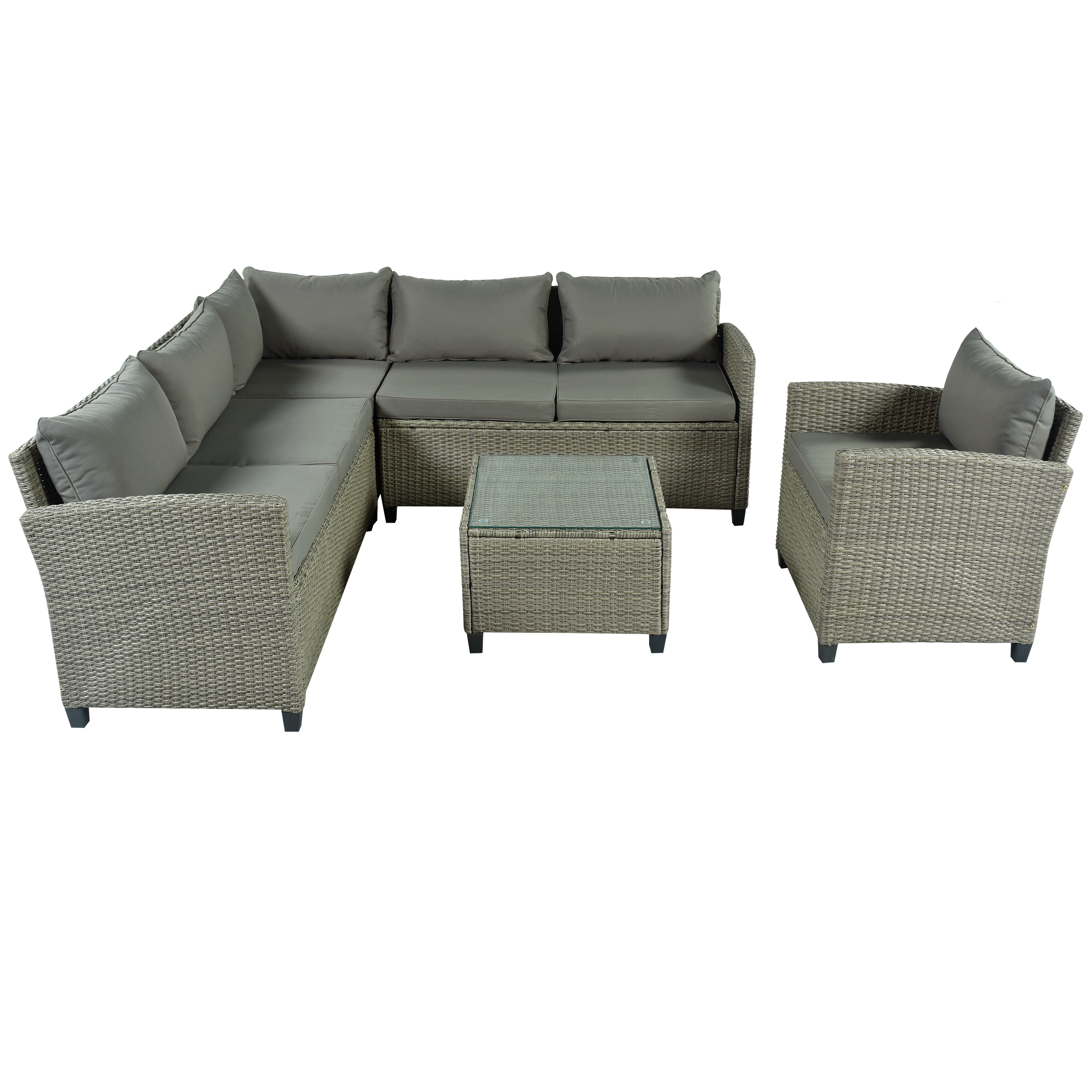 Garden Patio Conversation Set, BTMWAY 5 Piece Outdoor Sectional Sofa Couch Patio Furniture Sets with Glass Table, Cushions and Single Chair, PE Wicker Patio Sofa Sets for Garden Backyard Poolside Lawn - image 2 of 9