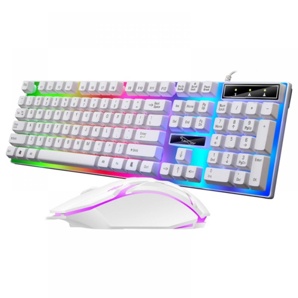 Mechanical Feel Gaming Keyboard,Ultra-Thin White Breathing Backlight Mute Multimedia Ergonomic USB Wired Game Keyboard for PC Laptop Computer Office Keyboard Portable Gaming Keyboard
