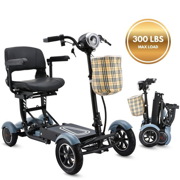 Trottinette de Mobilité Motorisée Robuste de 12 Miles d'Autonomie – Fauteuil Roulant Électrique Tout-Terrain Pliable Haut de Gamme à Grand Siège – Bleu Ciel Mat