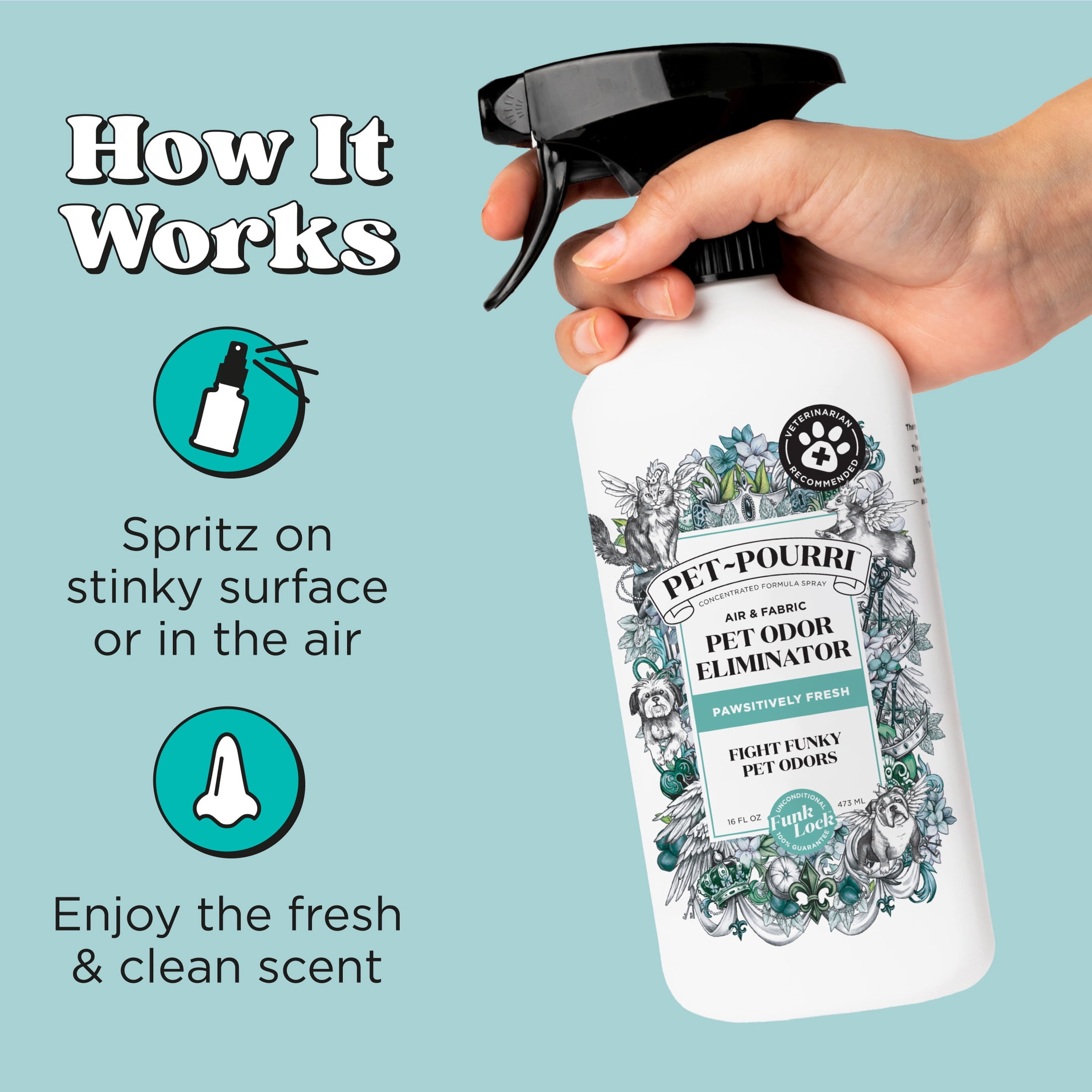 (3 pack) Pet~Pourri Pawsitively Fresh Pet & Home Deodorizer Spray, Jasmine + Fresh Air + Pear, 16oz