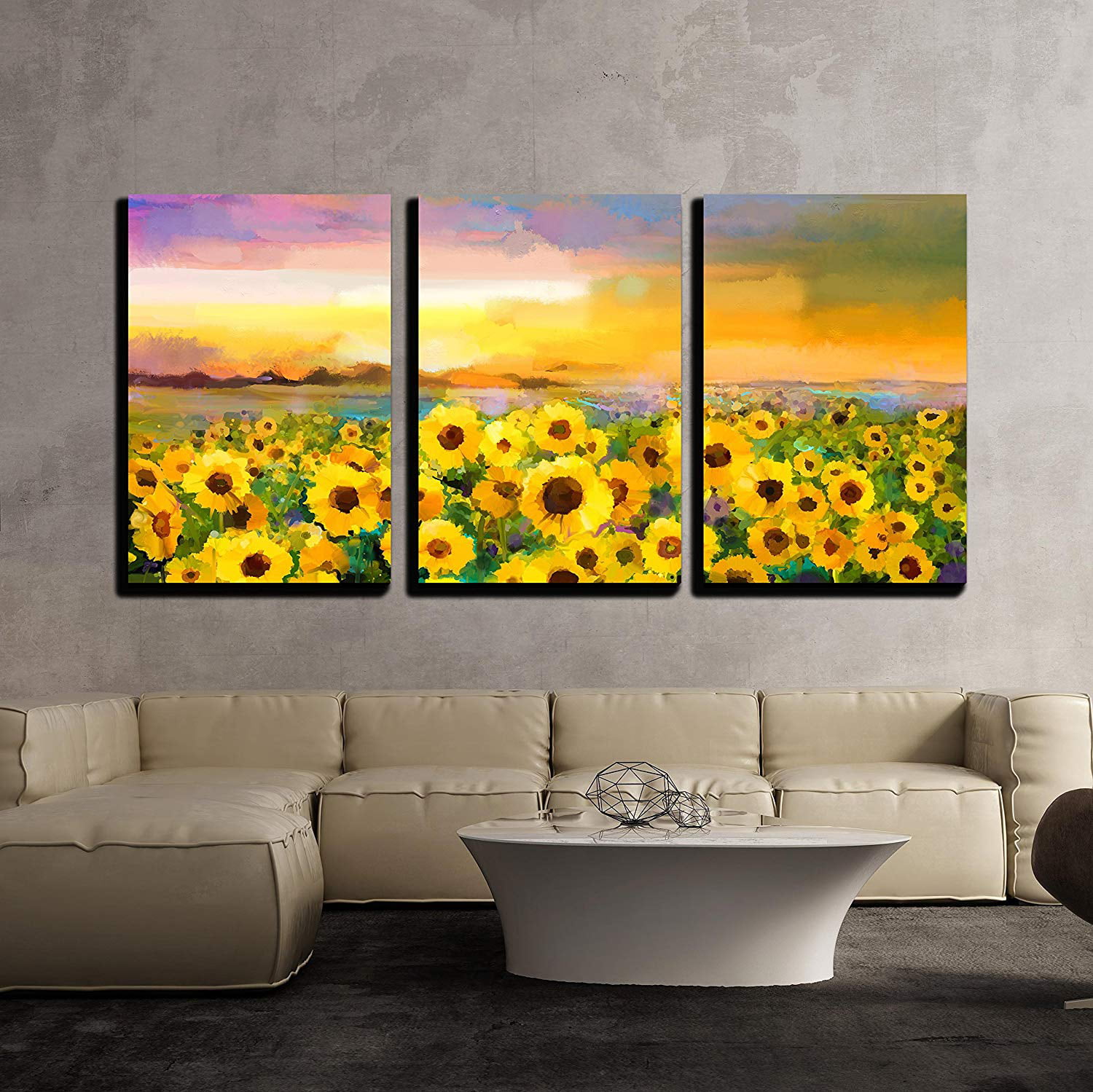 sunset landscape with a golden sunflower canvas print picture impressionism 