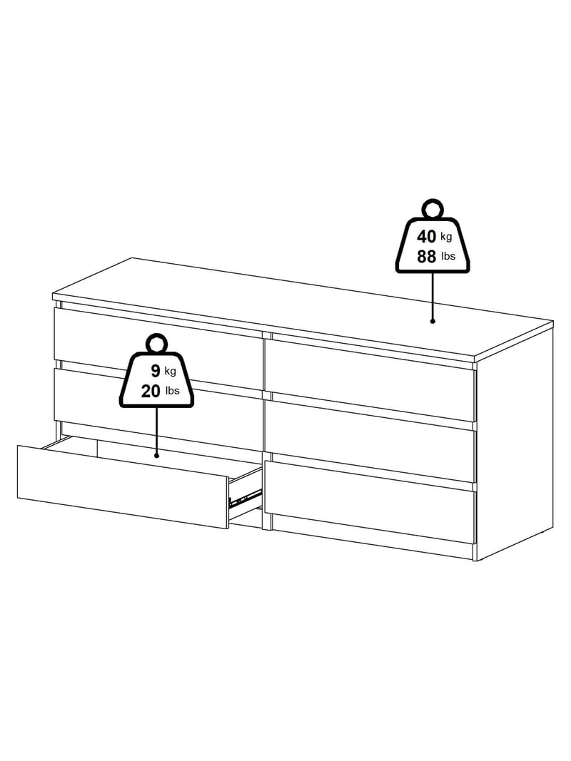 Tvilum Scottsdale 6 Drawer Double Dresser for Adults, White High