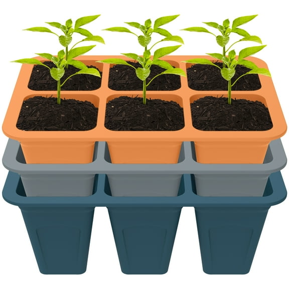 GHOJET 3Pcs Silicone Plant Starter Trays,Reusable Seed Starting Trays Planting Trays Silicone Seed Starter Tray 6 Cell Silicone Planting Trays Easy to Release 6.69×4.64×2.48in