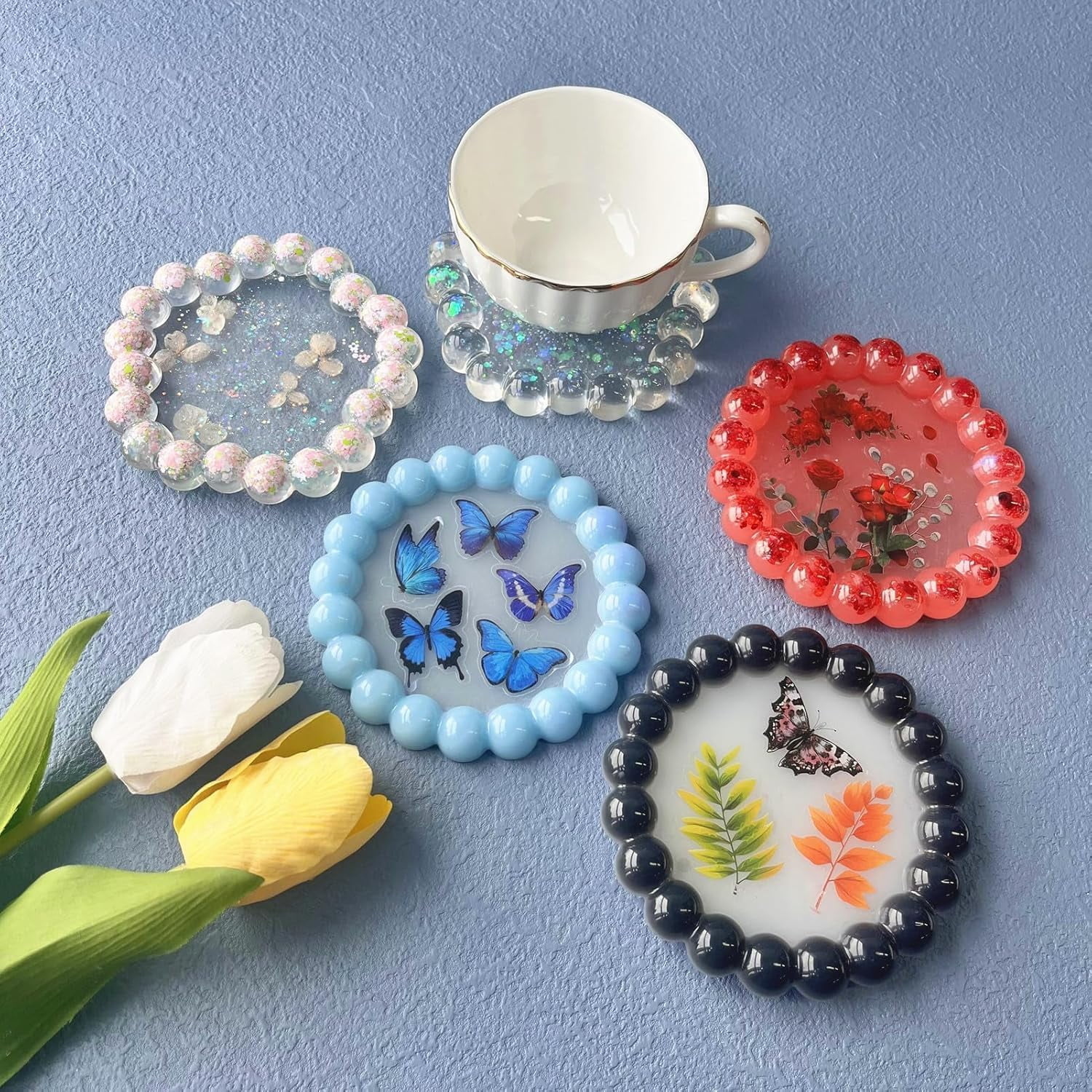 ABCISI 3 Pcs Bubble Coaster Silicone Mold, Durable Epoxy Resin Bubble Molds for Resin Heart Round Pentagonal Shape, Used for Coasters Bowl mats, Candle Holders, Home Decoration, Valentine's Day Gifts