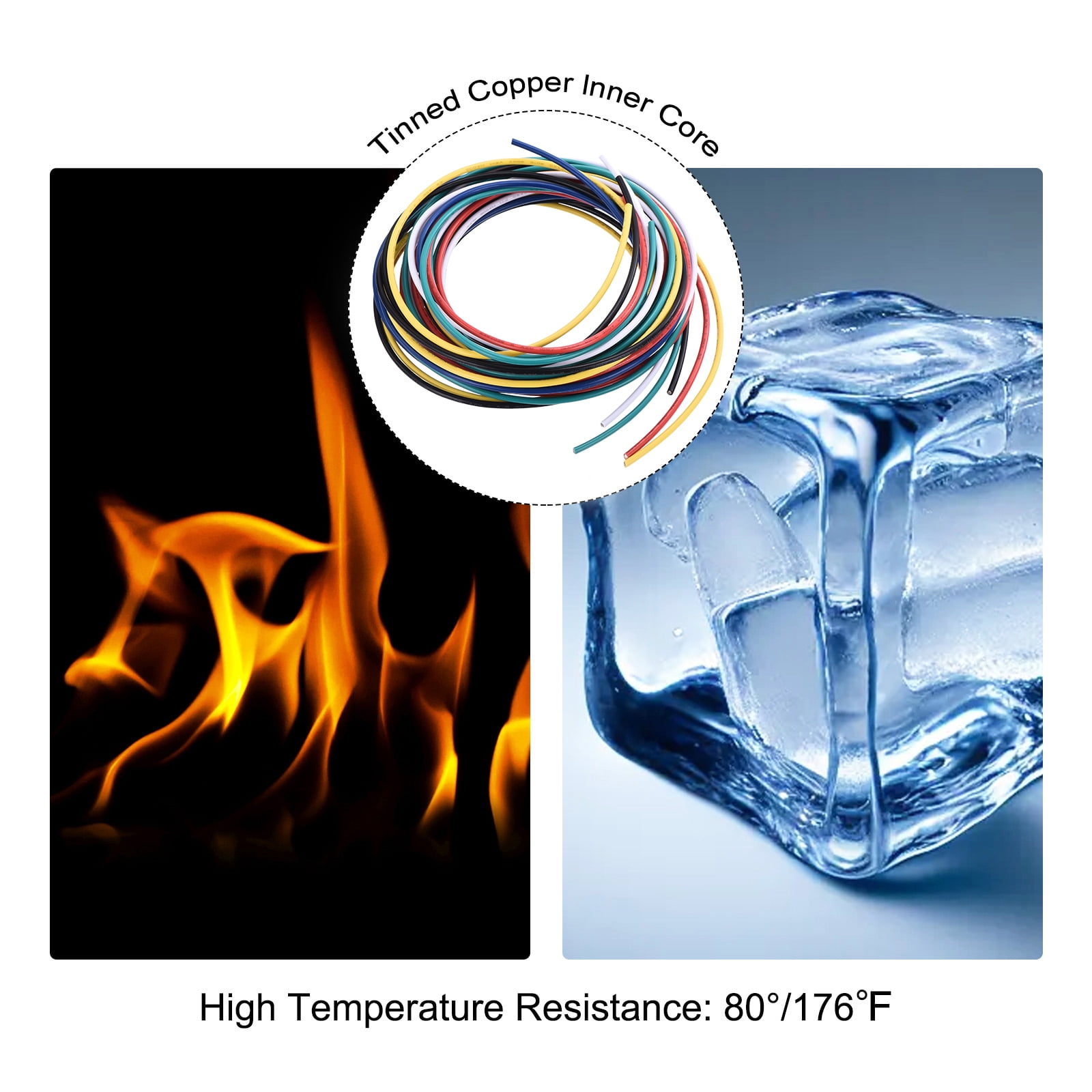 16 Gauge Hookup Wire 1.5m/5ft 16AWG Flexible Electrical Wire Tinned Copper Stranded 6 Color, 2.5mm