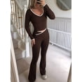 thumbnail image 2 of Womens Workout Sets 2 Piece Gym Yoga Outfits Crossover Flare Leggings Brown XL, 2 of 7