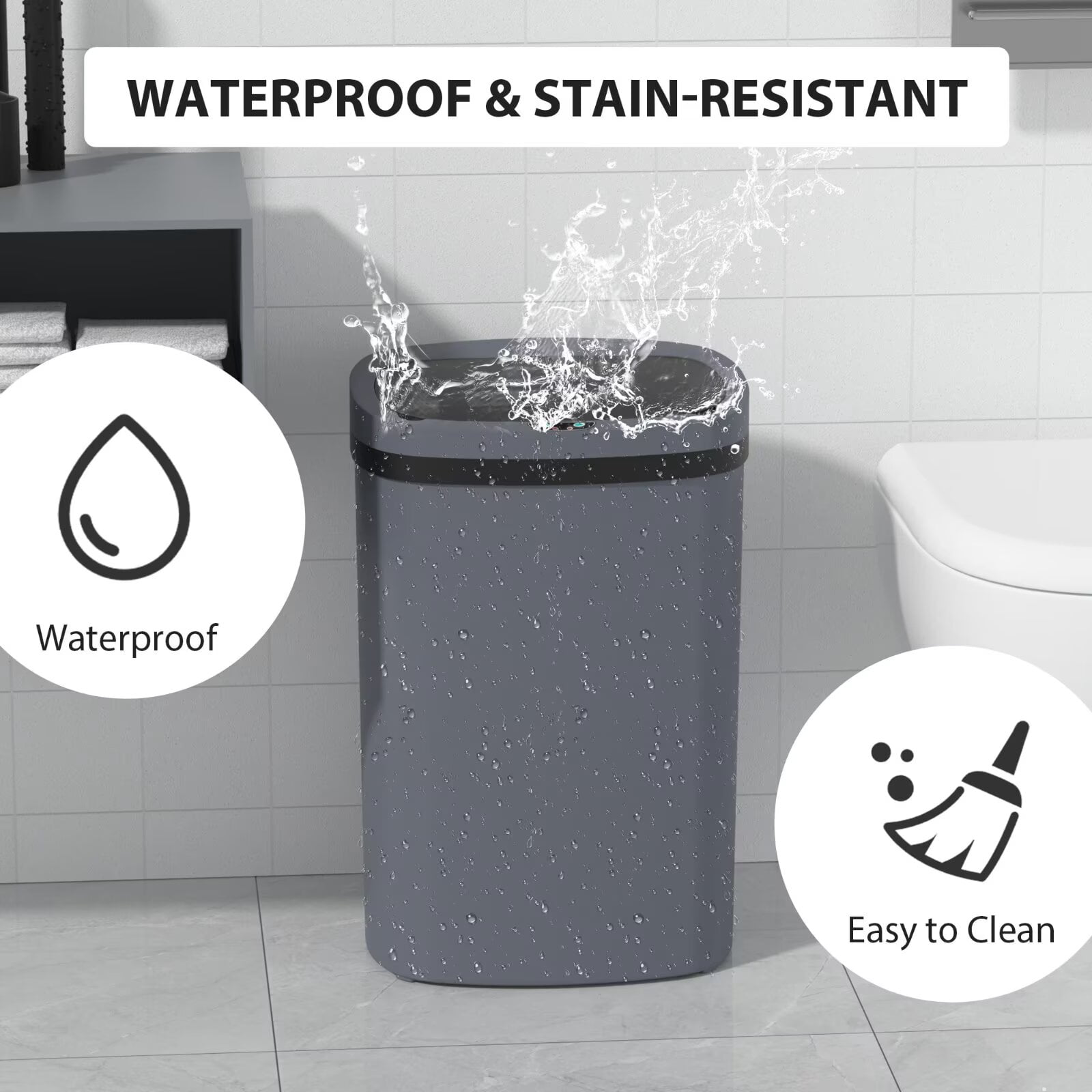YRLLENSDAN 13 Gallon Trash Can Motion Sensor Touchless Automatic Garbage Cans with Lid and Odor Filter for Kitchen Bedroom Office Living Room, Gray