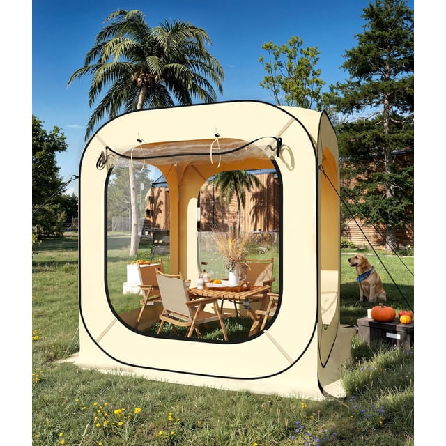 Tente Instantanée 6 x 6 Pi - Abri Portatif Résistant aux Intempéries pour 2 à 3 Personnes - Beige