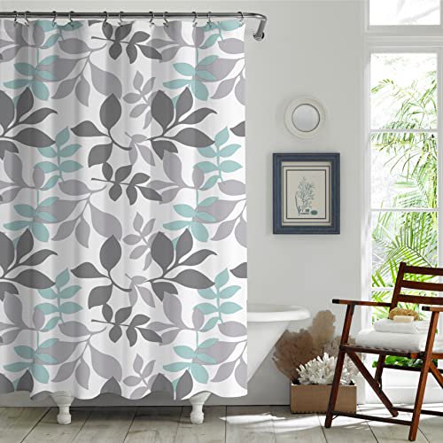 Bodico Rideau de Douche PEVA, Rideaux de Douche en Tissu avec Motif Sarcelle / Gris, Baignoires et Douches de Taille Standard, PEVA Durable, Hydrofuge, Cintre d'Emballage avec en-Tête, 70 & quot; L x 72 &