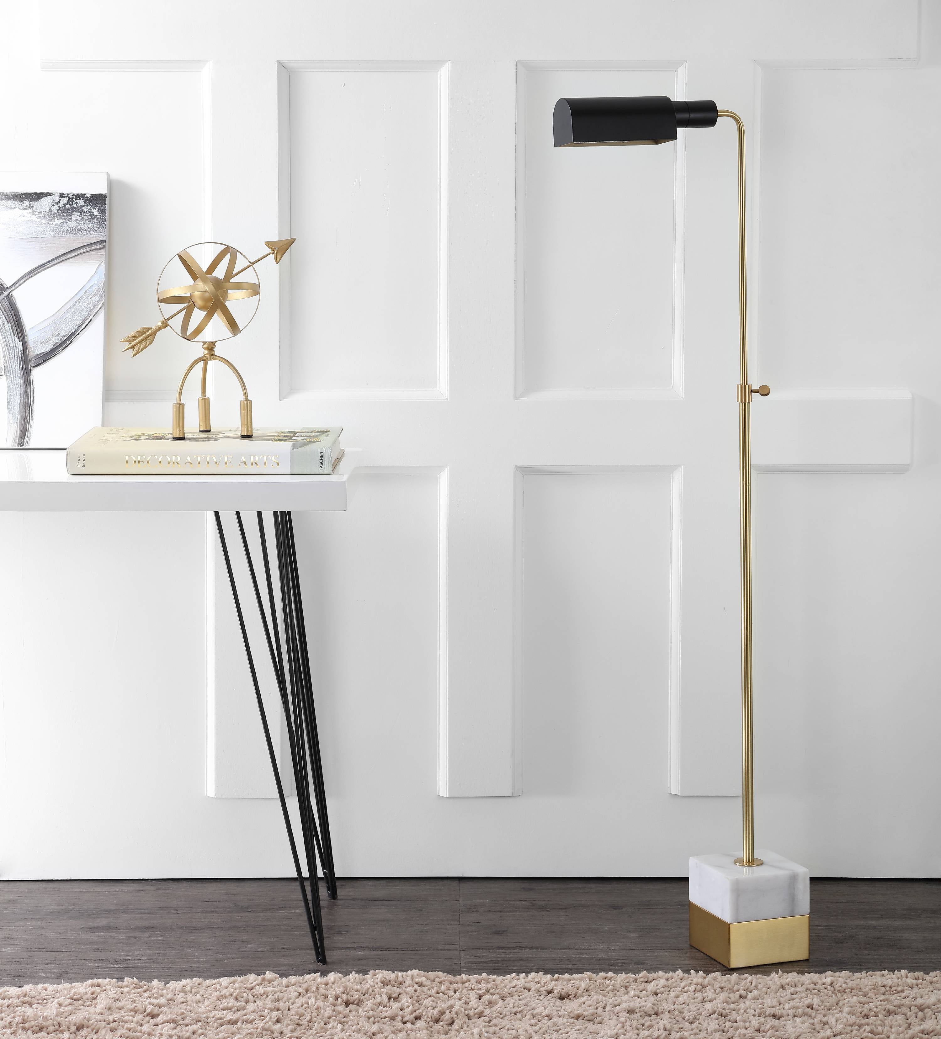 Iva 56 5 Adjustable Brass Library Led Floor Lamp Gold Carrara Marble