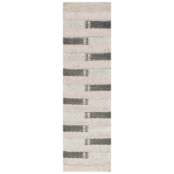 SAFAVIEH Natura Proinsias Striped Cotton Runner Rug, Beige/Grey, 2'3" x 8'