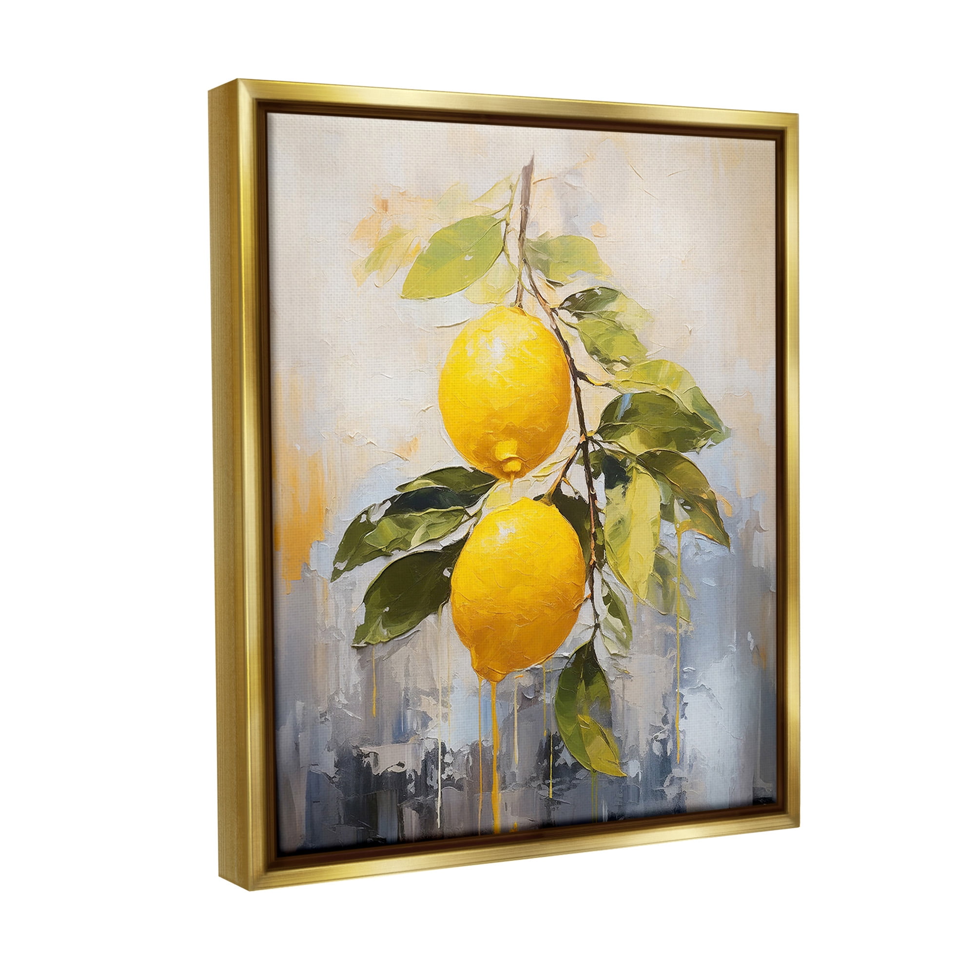 Stupell Industries Abstract Lemon Branch Food & Beverage Painting Gold Floater Framed Canvas Art Print Wall Art, 25 x 31