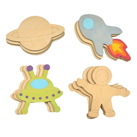 Colorations Decorate Your Own Wooden Space Shapes - Set of 12