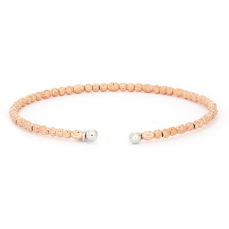 Giuliano Mameli Sterling Silver 14kt Rose Gold- and White Rhodium-Plated Bracelet with Textured Round and Oval Beads