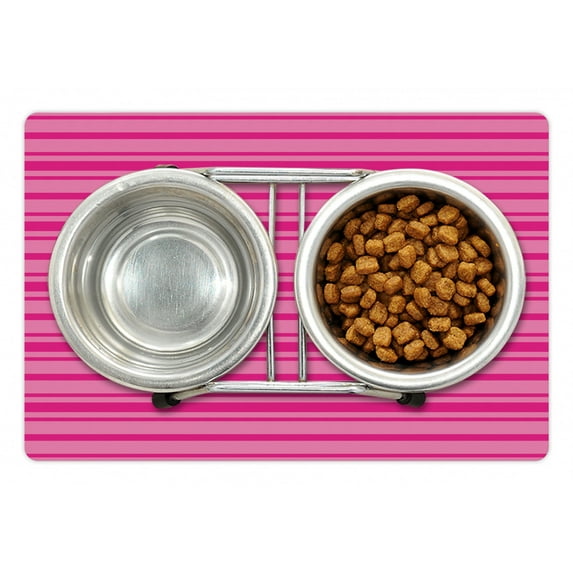 Hot Pink Pet Mat for Food and Water, Horizontal Bold and Thin Stripes in Pink Tones Geometrical Classic Composition, Non-Slip Rubber Mat for Dogs and Cats, 18" X 12", by Ambesonne