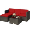 thumbnail image 1 of 3 Piece Outdoor Patio Furniture Set, Red PE Rattan Wicker Conversation Sofa with Ottoman and Glass Top Coffee Table, 68" L Corner Set for Garden, Backyard, and Poolside, 1 of 7